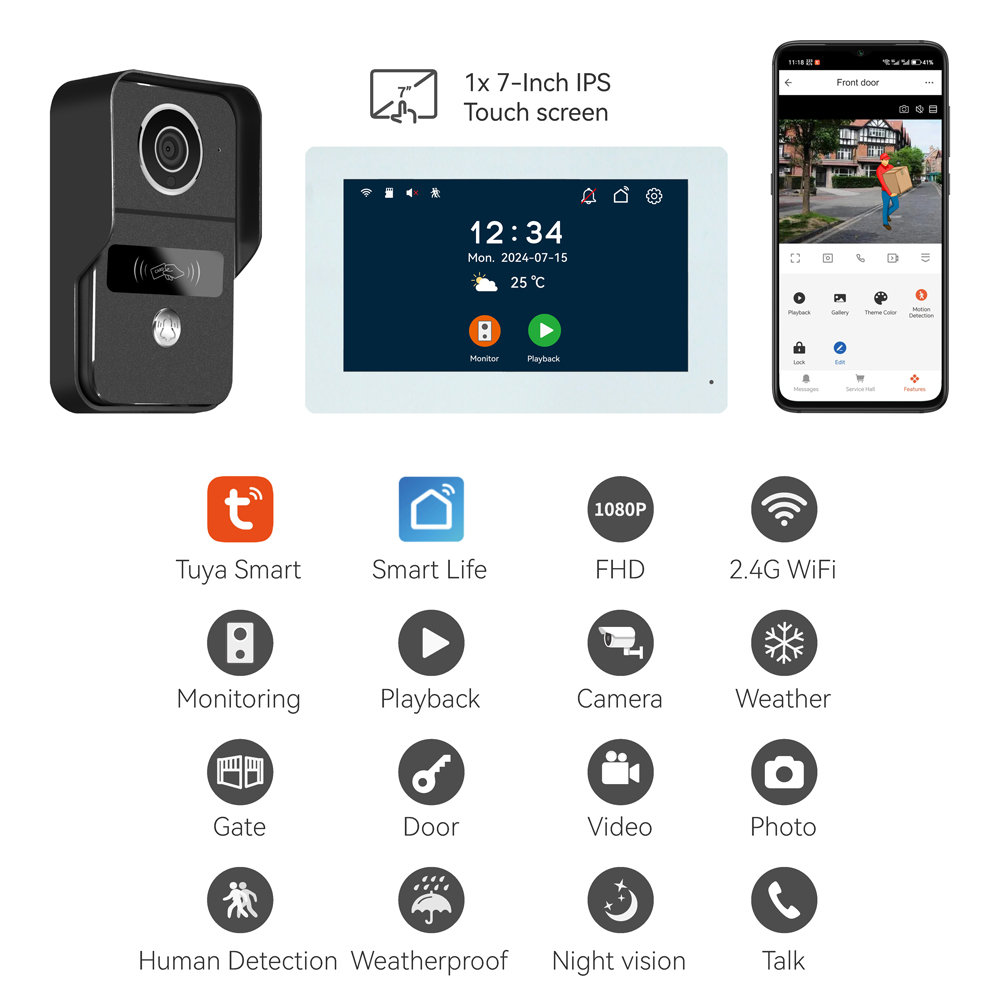 7Inch IPS Screen 2MP  Tuya APP - Wifi Doorbell Camera のレビューと価格
