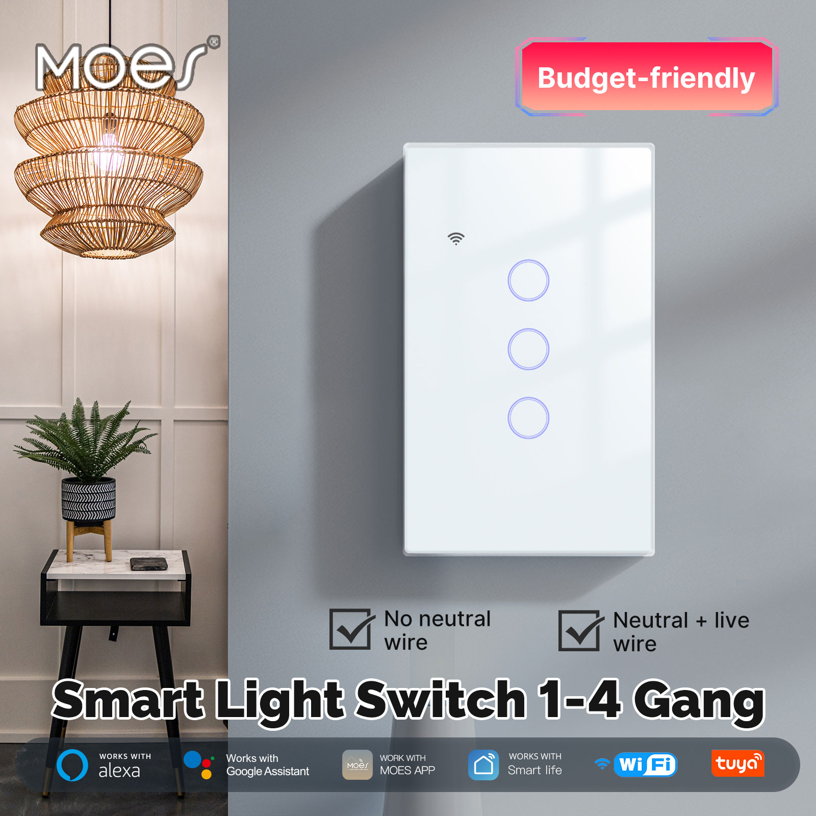 MOES Tuya WiFi Smart Light Swi - Smart Home Button のレビューと価格