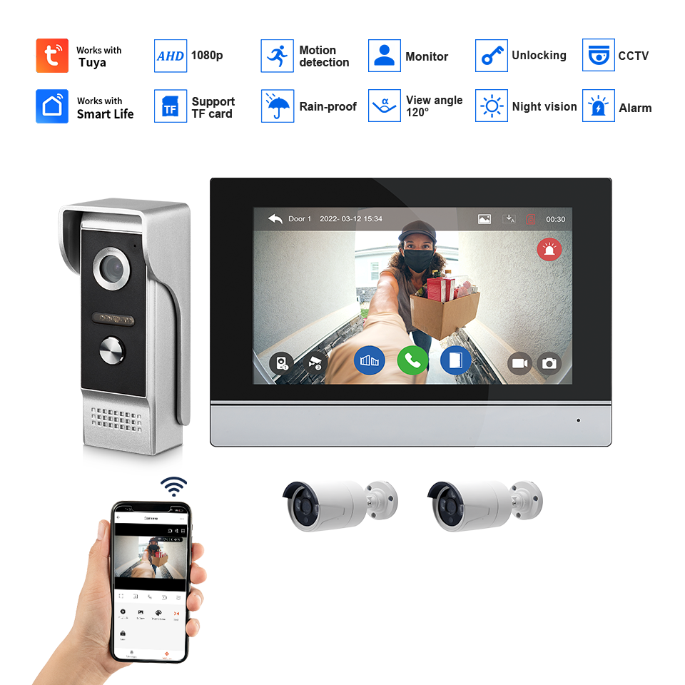 7Inch IPS Screen 2MP  Tuya Rem - Wifi Doorbell Camera のレビューと価格