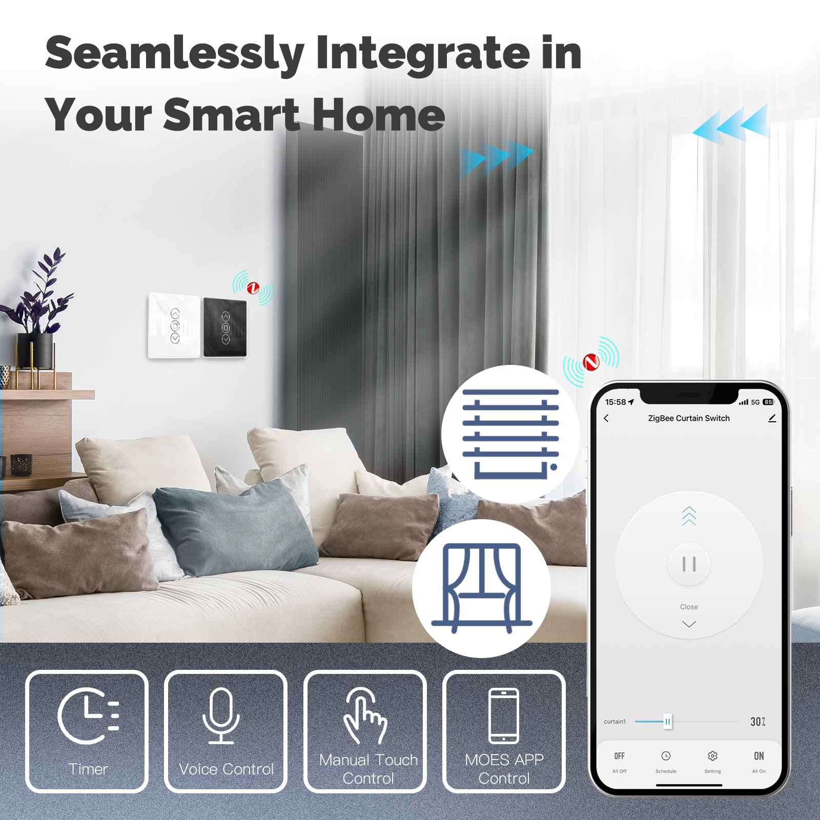 MOES Tuya ZigBee Smart Curtain - Smart Home Touchscreen Control Panel のレビューと価格